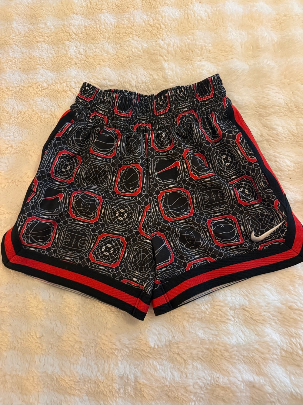 Nike boys Black Shorts with Red & White Geometric Print